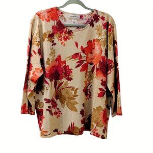 Alfred Dunner Floral Long Sleeve Blouse, Size 2X, Burgundy Multi (NWT)
